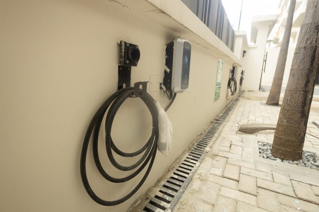 Brum Height 7: Electric vehicle charging points beside the boundary wall
